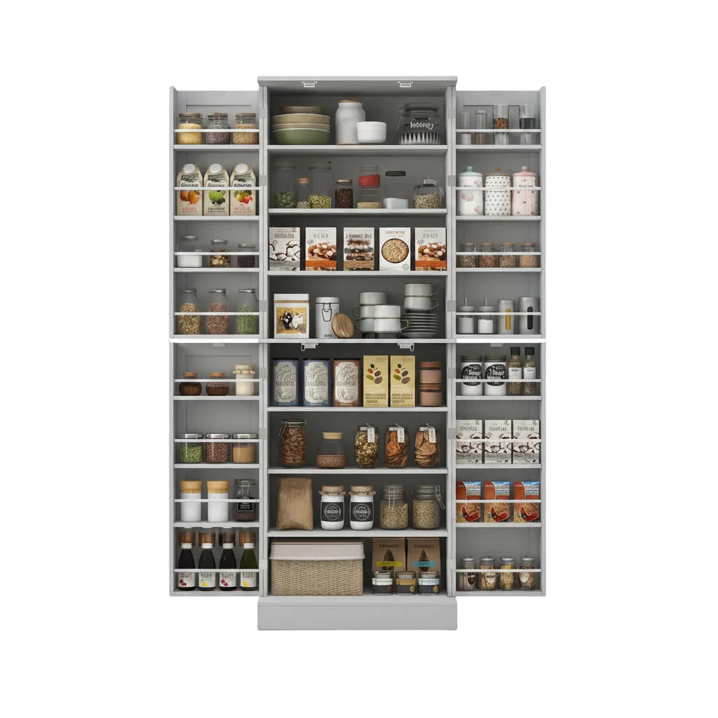 Gray 65 Inch Kitchen Pantry Cabinet 4 Doors Adjustable Shelves