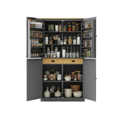 Gray 71 Inch Kitchen Pantry Cabinet Drawers Adjustable Shelves