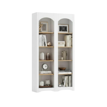 White 5 Tier Bookshelf Set of 2 Adjustable Shelves Tall Storage